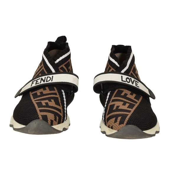 Fendi Zucca Monogram Stretch Yarn FF Stiff Band Rockoko Sneakers Tobacco - Picture 3 of 4